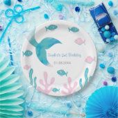Mermaid Fish Pastel Pink Blue Birthday  ペーパープレート (パーティー)