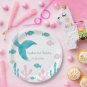 Mermaid Fish Pastel Pink Blue Birthday  ペーパープレート (パーティー)
