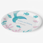 Mermaid Fish Pastel Pink Blue Birthday  ペーパープレート (アングル)