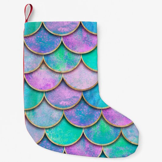 Mermaid fish scale wave japanese seamless pattern. スモールクリスマスストッキング (正面)