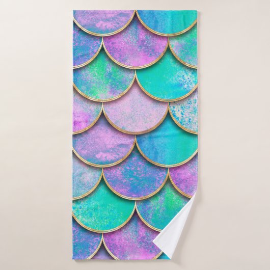 Mermaid fish scale wave japanese seamless pattern. バスタオル (バスタオル)