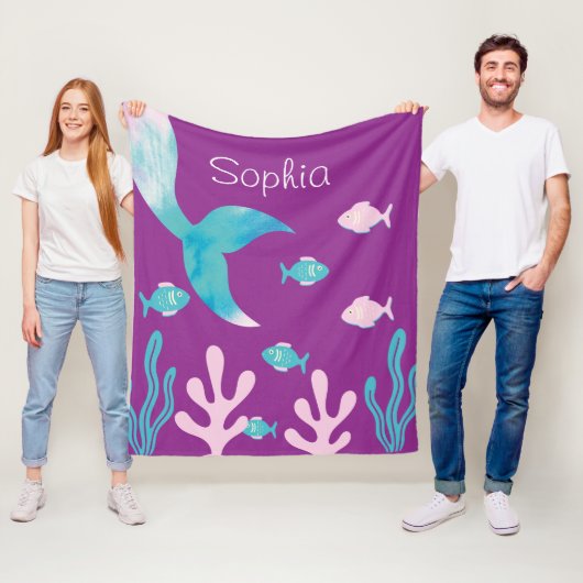 Mermaid Fish Under the Sea Pastel Purple Girls  フリースブランケット (インサイチュ)