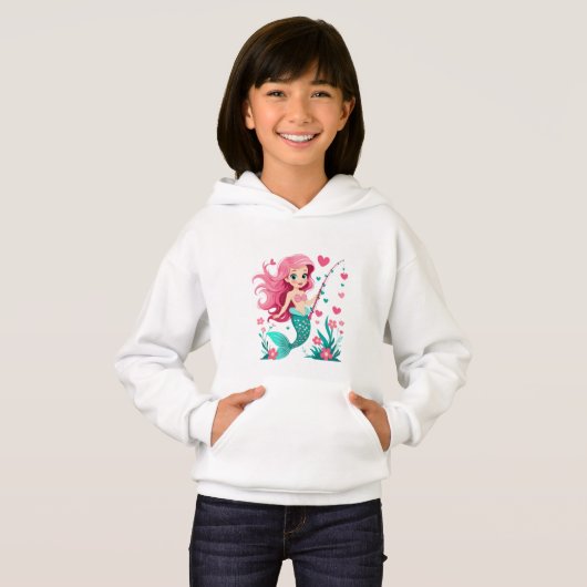 Mermaid Fishing Fun – Kids’ Hoodie (正面フル)