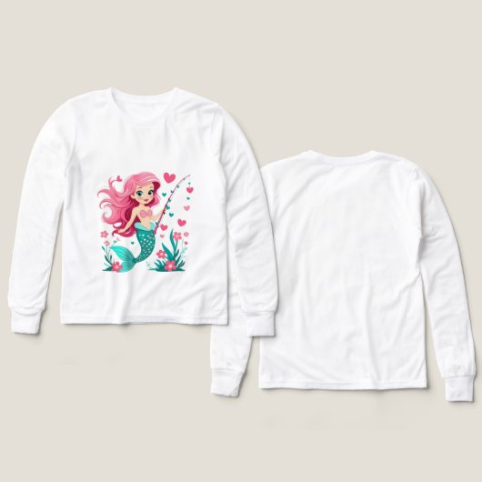 Mermaid Fishing Fun – Kids’ Long Sleeve Tee (デザイン 正面＆背面)