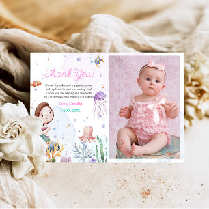 Mermaid Girl 1st Birthdayパーティー写真 サンキューカード