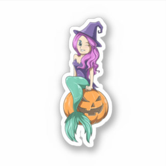 Mermaid Halloween Mermaid Pumpkin Gift Mermaid Hal シール