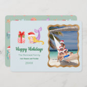 Mermaid Happy Holidaysフォトグリーティングカード 招待状 (正面/裏面)