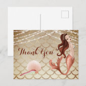 Mermaid inバラ金ゴールドwith Seashells Thank You ポストカード (正面/裏面)