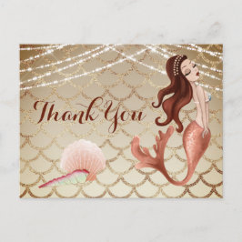 Mermaid inバラ金ゴールドwith Seashells Thank You ポストカード