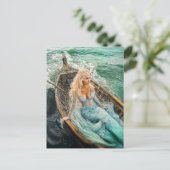 Mermaid in Boat on Stormy Sea Waves シーズンポストカード (スタンド正面)