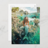 Mermaid in Lush Underwater Coral Garden シーズンポストカード (正面/裏面)