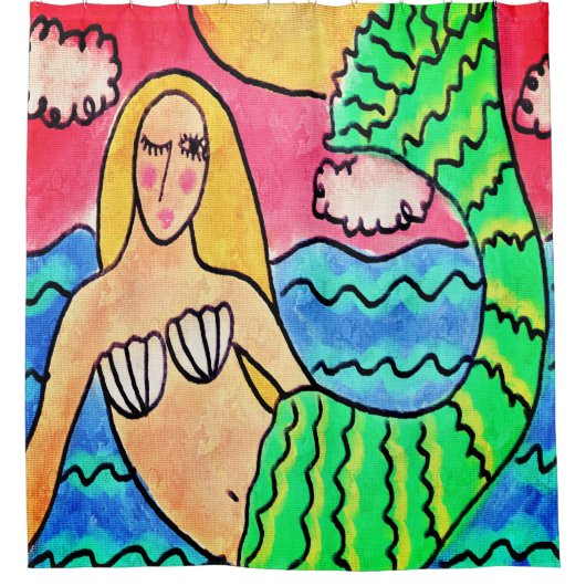 Mermaid in the Sunlight抽象芸術アート シャワーカーテン (正面)