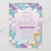 Mermaid Invitation for Birthday Party Gold Glitter 招待状 (正面/裏面)