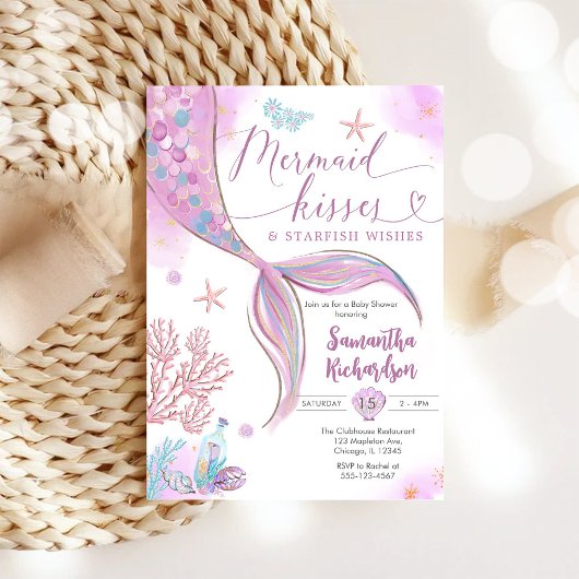 Mermaid Kisses Under the Sea Baby Shower 招待状