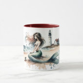 Mermaid Lighthouse Coastal Watercolor Scene マグカップ (中央)