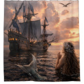 Mermaid Looking At A Sailing Ship シャワーカーテン (正面)