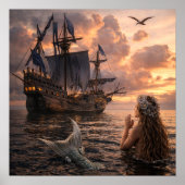 Mermaid Looking At A Sailing Ship ポスター (正面)