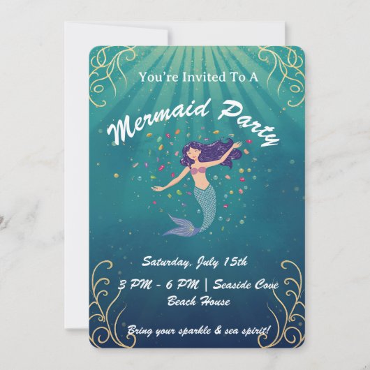 Mermaid Magic Birthday Invite 招待状 (正面)