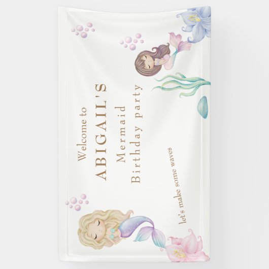 Mermaid Make Waves誕生日パーティーへようこそ 横断幕 (縦)