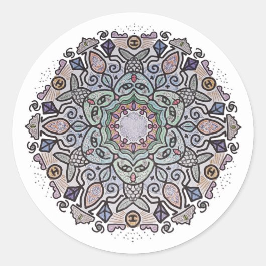 Mermaid Mandala Sticker ラウンドシール (正面)