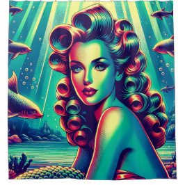 「Mermaid Marina: 1940年のPin-Up Mermaidチャーム」 シャワーカーテン