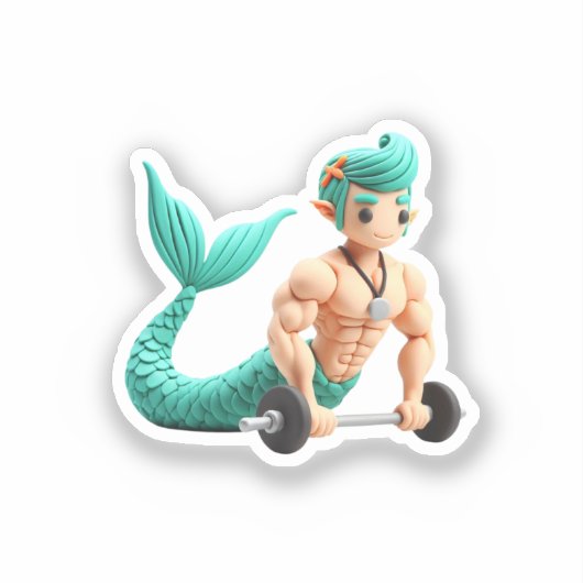 mermaid men doing musculation modeling clay シール (正面)