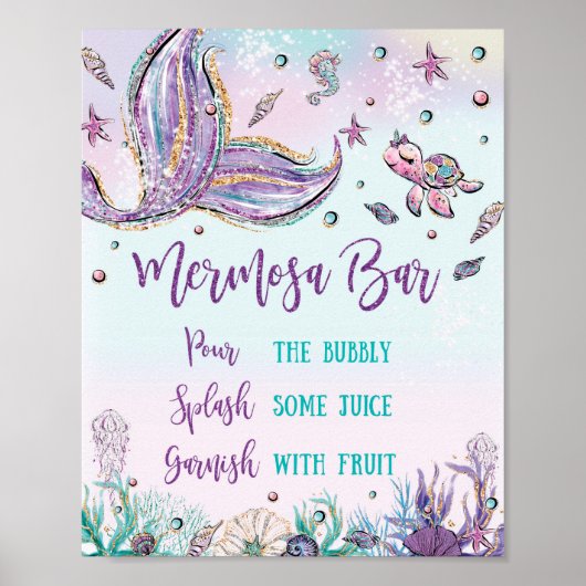 Mermaid Mermosa Bar Baby Bridal Shower Party  ポスター (正面)