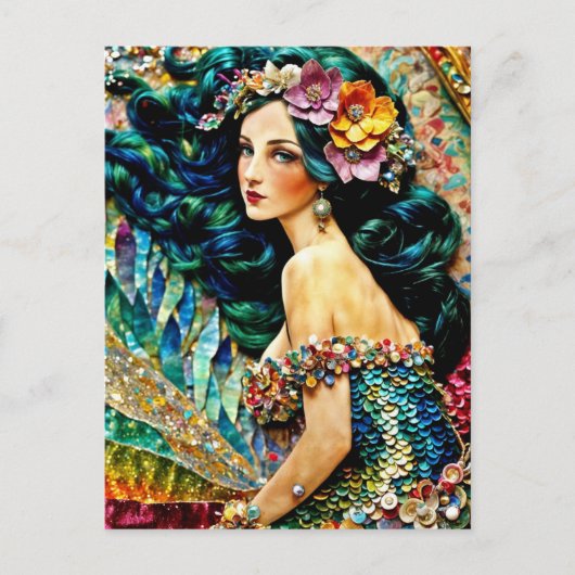 Mermaid mixed media Collage ポストカード (正面)