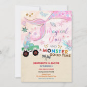 Mermaid & Monster Truck Birthday Invitation 招待状 (正面)