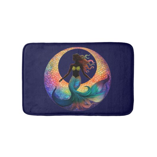Mermaid Moon Goddess Silhouette | Deep Sea Coastal バスマット (正面)