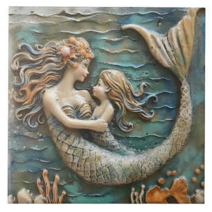 Mermaid Mother and Daughter 3Dエフェクト タイル