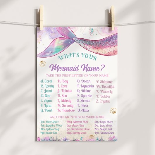 Mermaid Name Game Pastel Ocean Girl ポスター