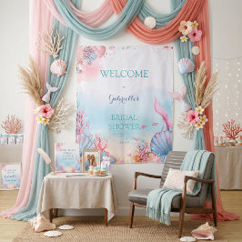 Mermaid Ocean Watercolor Dreamy Pink Bridal Shower タペストリー