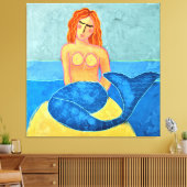 Mermaid on Rock抽象芸術デジ絵画タル キャンバスプリント (インサイチュ (リビング))