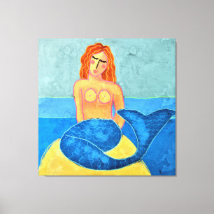 Mermaid on Rock抽象芸術デジ絵画タル キャンバスプリント