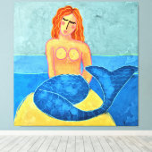 Mermaid on Rock抽象芸術デジ絵画タル キャンバスプリント (インサイチュ (ウッドフロア))