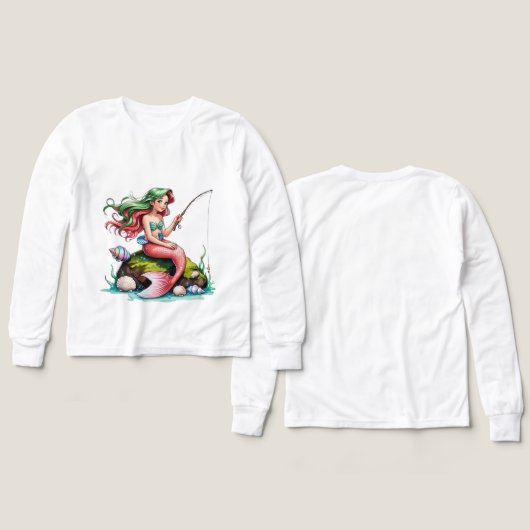 Mermaid on Rock – Kids’ Long Sleeve Tee (デザイン 正面＆背面)