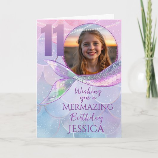 Mermaid One Photo 11th Birthday Card カード (正面)