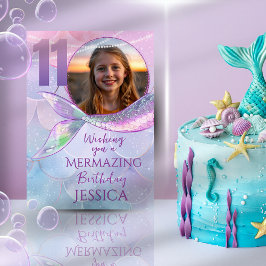 Mermaid One Photo 11th Birthday Card カード