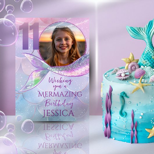 Mermaid One Photo 11th Birthday Card カード