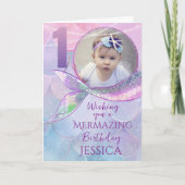 Mermaid One Photo 1st Birthday Card カード (正面)