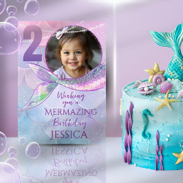 Mermaid One Photo 2nd Birthday Card カード