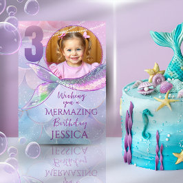 Mermaid One Photo 3rd Birthday Card カード