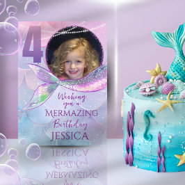 Mermaid One Photo 4th Birthday Card カード