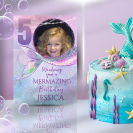 Mermaid One Photo 5th Birthday Card カード