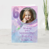 Mermaid One Photo 6th Birthday Card カード (正面)