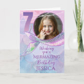 Mermaid One Photo 7th Birthday Card カード (正面)