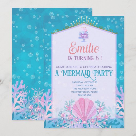 Mermaid Party Invitation 招待状 (正面/裏面)