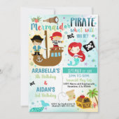 Mermaid Pirate Sibling Boy Girl Invitation 招待状 (正面)