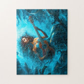 Mermaid Playing Guitar Underwater Fantasy Painting ジグソーパズル (縦)